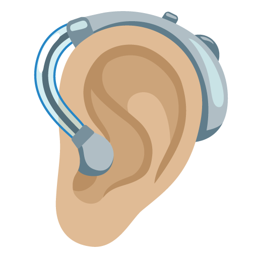 Google design of the ear with hearing aid: medium-light skin tone emoji verson:Noto Color Emoji 15.0