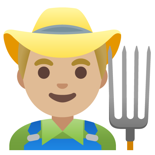 Google design of the man farmer: medium-light skin tone emoji verson:Noto Color Emoji 15.0