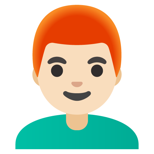 Google design of the man: light skin tone red hair emoji verson:Noto Color Emoji 15.0