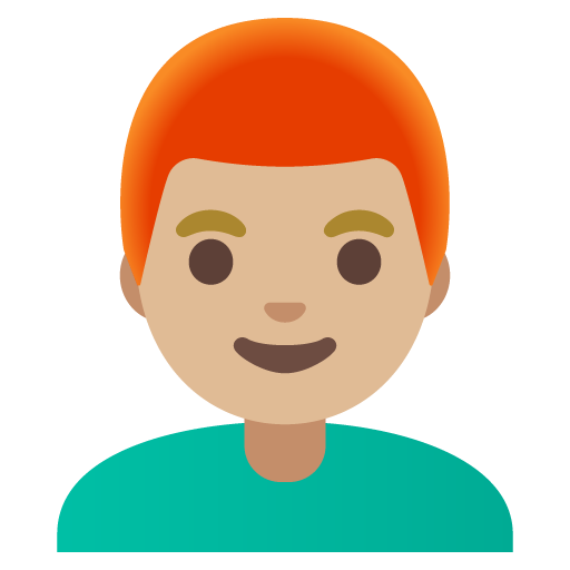 Google design of the man: medium-light skin tone red hair emoji verson:Noto Color Emoji 15.0
