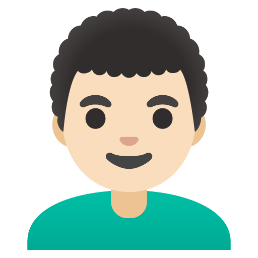 Google design of the man: light skin tone curly hair emoji verson:Noto Color Emoji 15.0