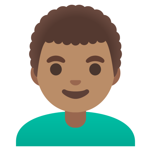 Google design of the man: medium skin tone curly hair emoji verson:Noto Color Emoji 15.0