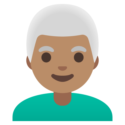 Google design of the man: medium skin tone white hair emoji verson:Noto Color Emoji 15.0