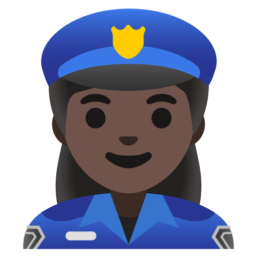 Google design of the woman police officer: dark skin tone emoji verson:Noto Color Emoji 15.0