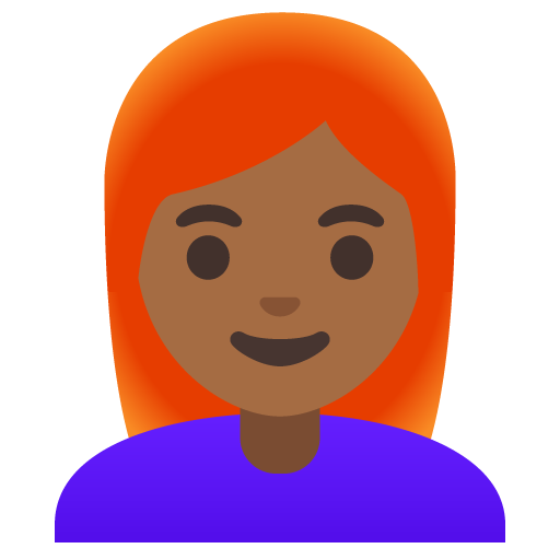Google design of the woman: medium-dark skin tone red hair emoji verson:Noto Color Emoji 15.0