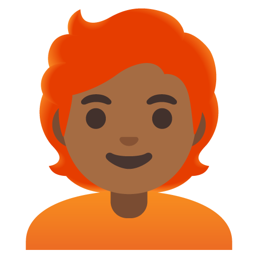 Google design of the person: medium-dark skin tone red hair emoji verson:Noto Color Emoji 15.0