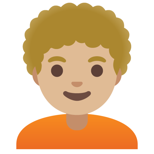 Google design of the person: medium-light skin tone curly hair emoji verson:Noto Color Emoji 15.0