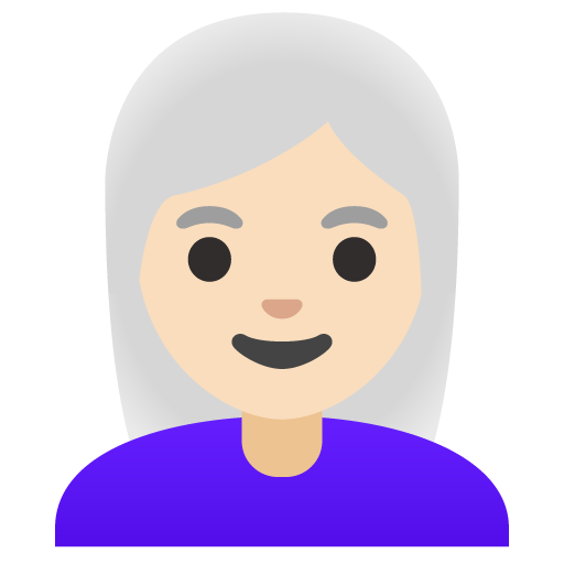 Google design of the woman: light skin tone white hair emoji verson:Noto Color Emoji 15.0