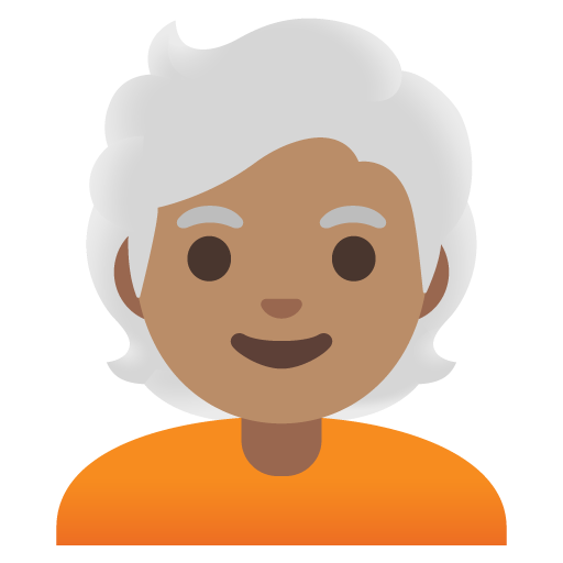 Google design of the person: medium skin tone white hair emoji verson:Noto Color Emoji 15.0