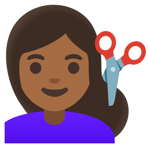 Google design of the woman getting haircut: medium-dark skin tone emoji verson:Noto Color Emoji 15.0