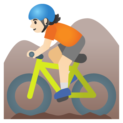 Google design of the person mountain biking: light skin tone emoji verson:Noto Color Emoji 15.0