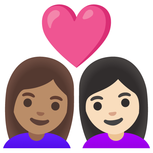 Google design of the couple with heart: woman woman medium skin tone light skin tone emoji verson:Noto Color Emoji 15.0