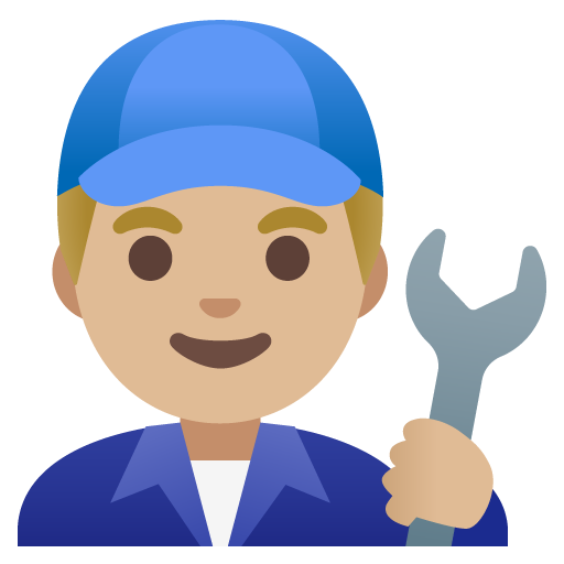 Google design of the man mechanic: medium-light skin tone emoji verson:Noto Color Emoji 15.0