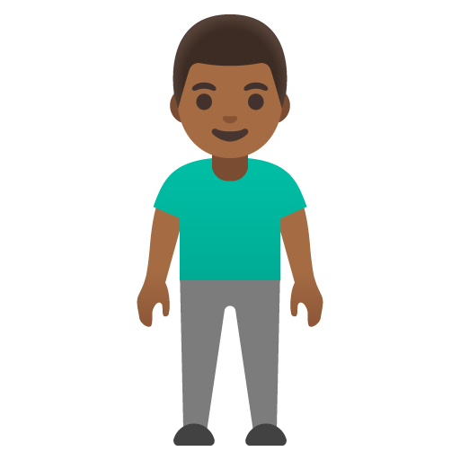 Google design of the man standing: medium-dark skin tone emoji verson:Noto Color Emoji 15.0