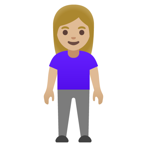 Google design of the woman standing: medium-light skin tone emoji verson:Noto Color Emoji 15.0