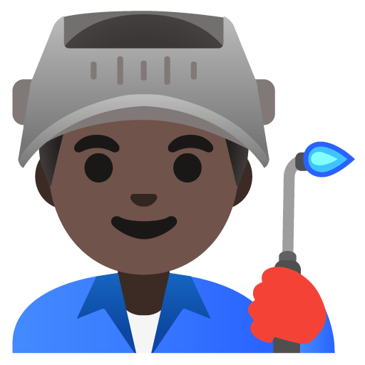 Google design of the man factory worker: dark skin tone emoji verson:Noto Color Emoji 15.0