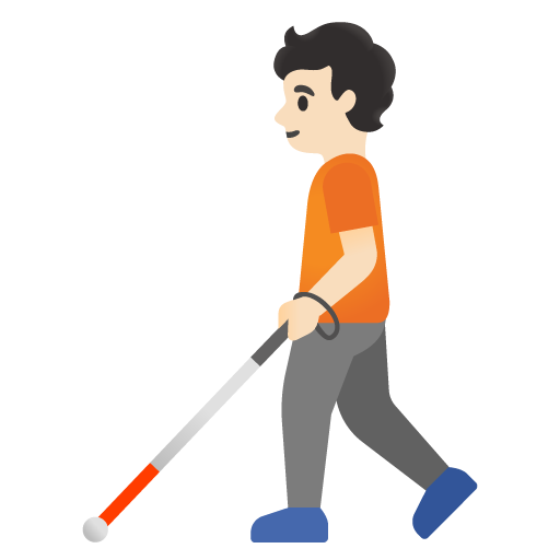 Google design of the person with white cane: light skin tone emoji verson:Noto Color Emoji 15.0