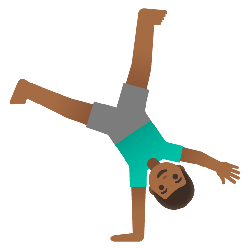 Google design of the man cartwheeling: medium-dark skin tone emoji verson:Noto Color Emoji 15.0
