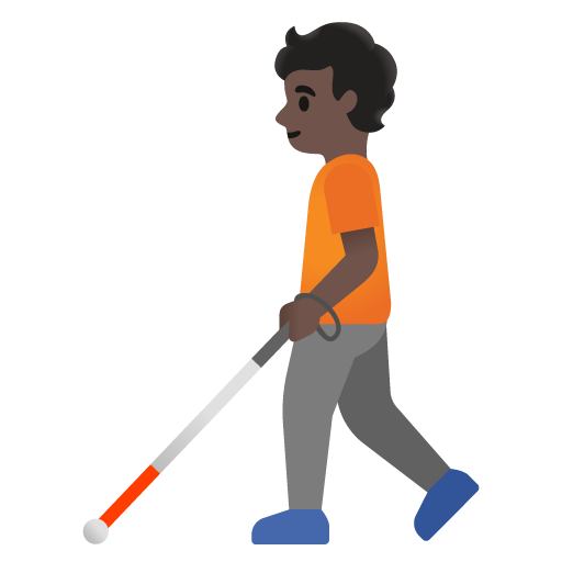 Google design of the person with white cane: dark skin tone emoji verson:Noto Color Emoji 15.0