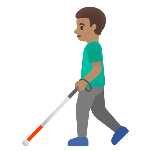 Google design of the man with white cane: medium skin tone emoji verson:Noto Color Emoji 15.0