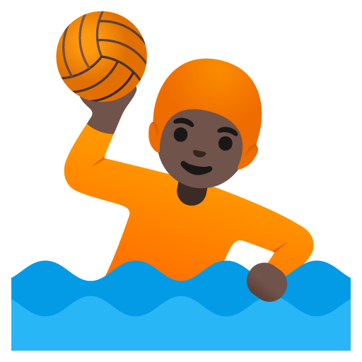Google design of the person playing water polo: dark skin tone emoji verson:Noto Color Emoji 15.0