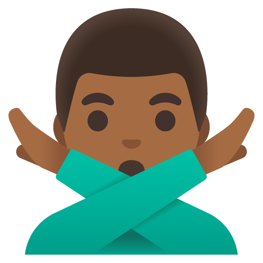 Google design of the man gesturing NO: medium-dark skin tone emoji verson:Noto Color Emoji 15.0