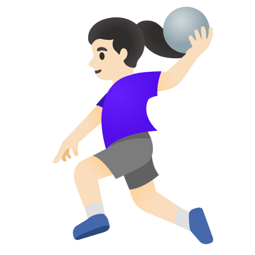 Google design of the woman playing handball: light skin tone emoji verson:Noto Color Emoji 15.0
