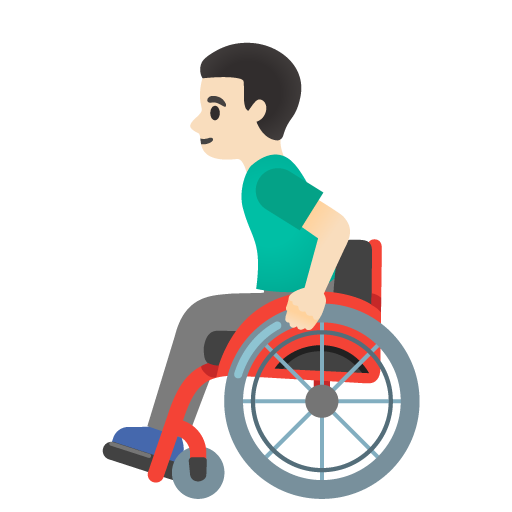 Google design of the man in manual wheelchair: light skin tone emoji verson:Noto Color Emoji 15.0
