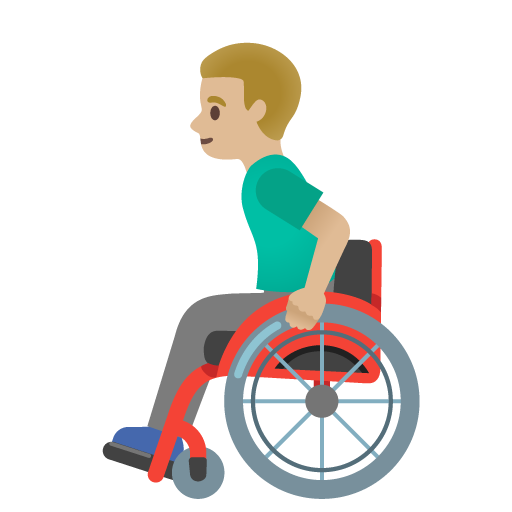 Google design of the man in manual wheelchair: medium-light skin tone emoji verson:Noto Color Emoji 15.0