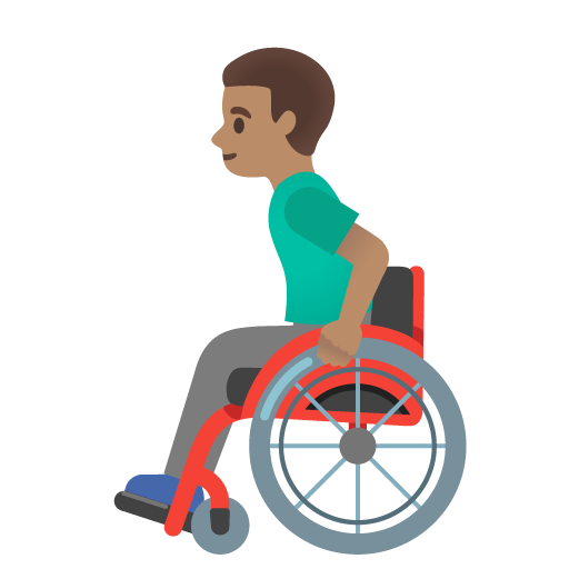 Google design of the man in manual wheelchair: medium skin tone emoji verson:Noto Color Emoji 15.0