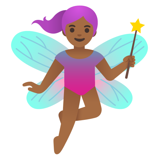 Google design of the woman fairy: medium-dark skin tone emoji verson:Noto Color Emoji 15.0