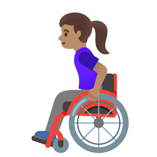 Google design of the woman in manual wheelchair: medium skin tone emoji verson:Noto Color Emoji 15.0