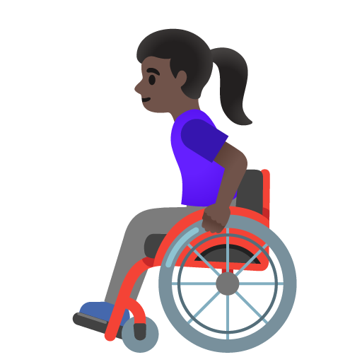 Google design of the woman in manual wheelchair: dark skin tone emoji verson:Noto Color Emoji 15.0