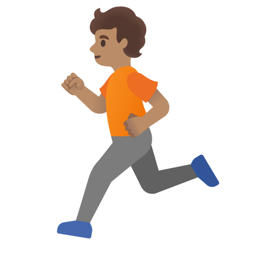 Google design of the person running: medium skin tone emoji verson:Noto Color Emoji 15.0