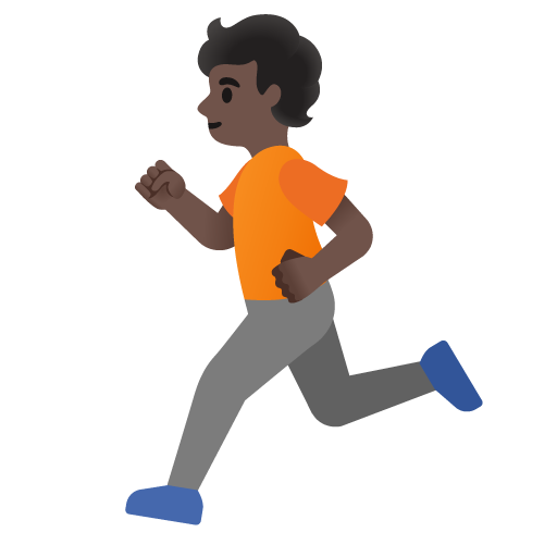 Google design of the person running: dark skin tone emoji verson:Noto Color Emoji 15.0