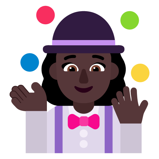 Microsoft design of the woman juggling: dark skin tone emoji verson:Windows-11-22H2