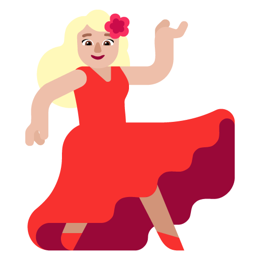Microsoft design of the woman dancing: medium-light skin tone emoji verson:Windows-11-22H2