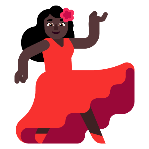 Microsoft design of the woman dancing: dark skin tone emoji verson:Windows-11-22H2