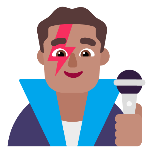Microsoft design of the man singer: medium skin tone emoji verson:Windows-11-22H2