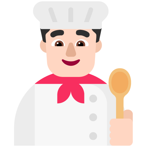 Microsoft design of the man cook: light skin tone emoji verson:Windows-11-22H2