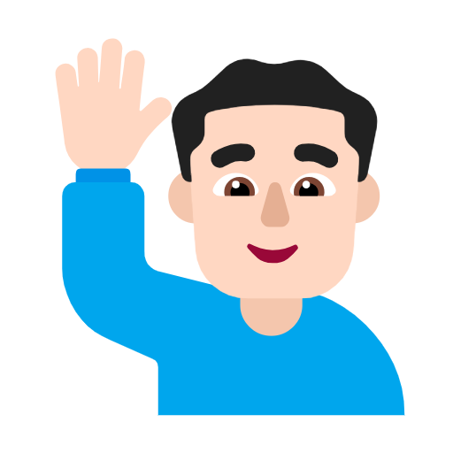 Microsoft design of the man raising hand: light skin tone emoji verson:Windows-11-23H2