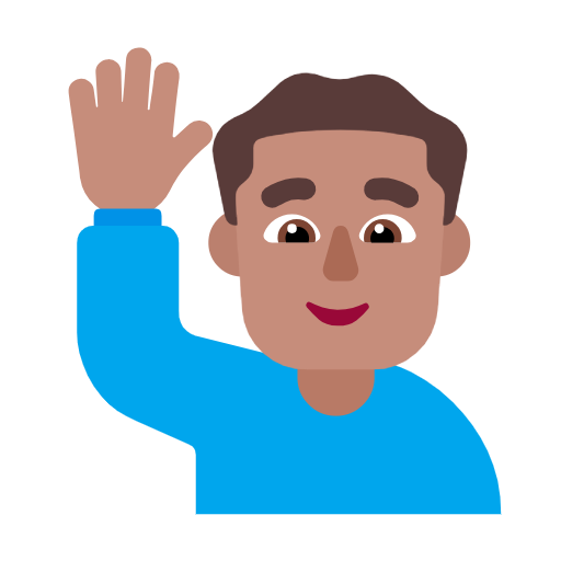 Microsoft design of the man raising hand: medium skin tone emoji verson:Windows-11-23H2