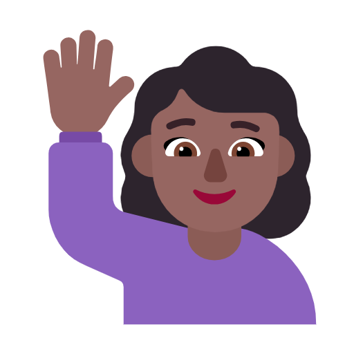 Microsoft design of the woman raising hand: medium-dark skin tone emoji verson:Windows-11-23H2