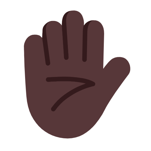 Microsoft design of the raised hand: dark skin tone emoji verson:Windows-11-23H2