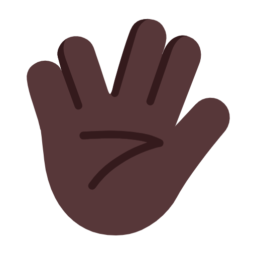 Microsoft design of the vulcan salute: dark skin tone emoji verson:Windows-11-23H2