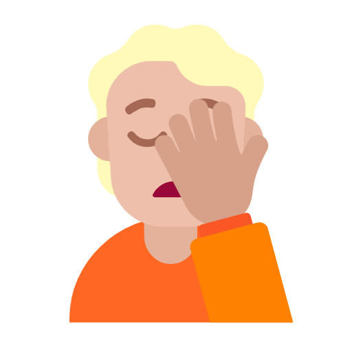 Microsoft design of the person facepalming: medium-light skin tone emoji verson:Windows-11-23H2