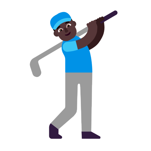 Microsoft design of the man golfing: dark skin tone emoji verson:Windows-11-23H2
