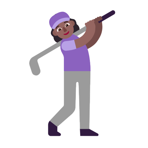 Microsoft design of the woman golfing: medium-dark skin tone emoji verson:Windows-11-23H2