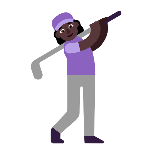 Microsoft design of the woman golfing: dark skin tone emoji verson:Windows-11-23H2