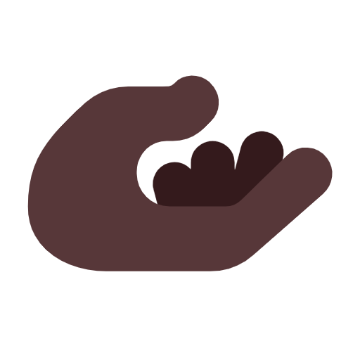 Microsoft design of the palm up hand: dark skin tone emoji verson:Windows-11-23H2